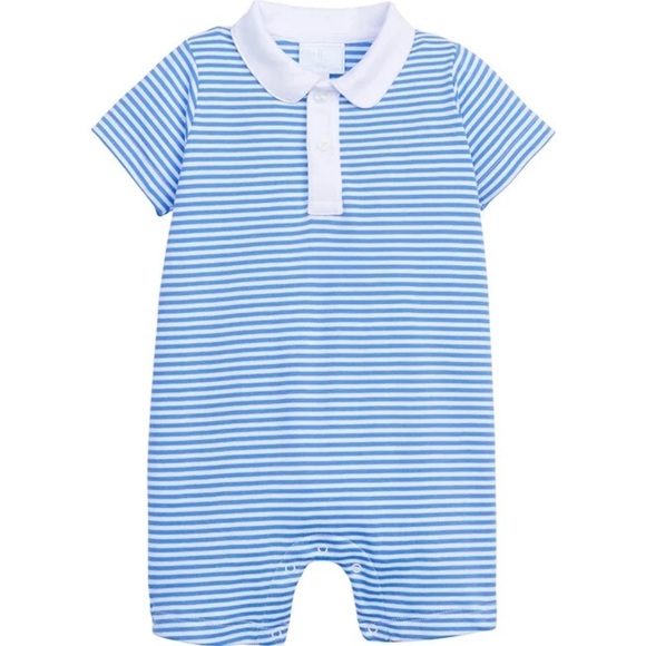 Little English Polo Romper shortall peterpan collar striped baby boy preppy tbbc - Picture 1 of 8